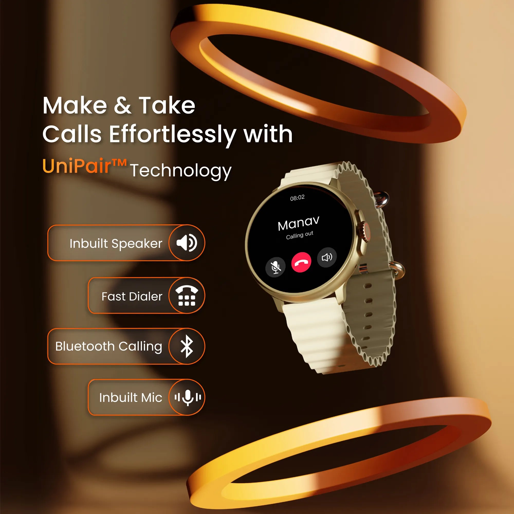 Wise Rush smartwatch in cream finish – Ambrane India